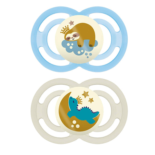 MAM Perfect Baby Premium Pacifier 16+ Months, Extra Thin Nipple, Developed With Orthodontists, Clinically Proven, Glows In The Dark, BPA-Free Silicone, 2 Pack, Made In Europe