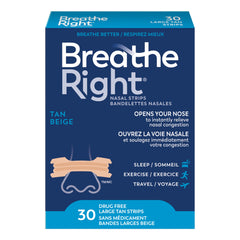Breathe Right Nasal Strips, Original Large, Tan, Drug-Free Snoring Solution & Nasal Congestion Relief Caused by Colds & Allergies, Nightly Sleep, 30 Count