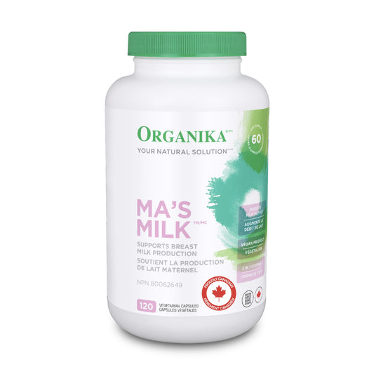 Organika Canadian-Made Ma's Milk- Supports Breast Milk Production- Contains Blessed Thistle, Fenugreek, and Moringa- 120 vcaps