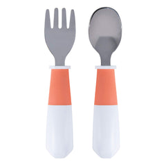 Tiny Twinkle Fork and Spoon Set - Durable Toddler Silverware with Stainless Steel Heads, Toddler Spoons and Forks with Easy to Grasp, Non-Slip Handles, Baby Utensils for Ages 12 Months+ (Coral)