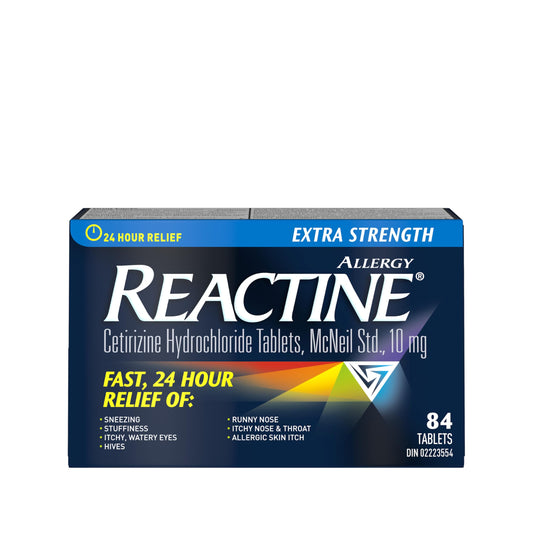 Reactine Extra Strength Antihistamine Tablets - 10mg Cetirizine Hydrochloride - 24 Hour Allergy Relief Medicine - 84 Count