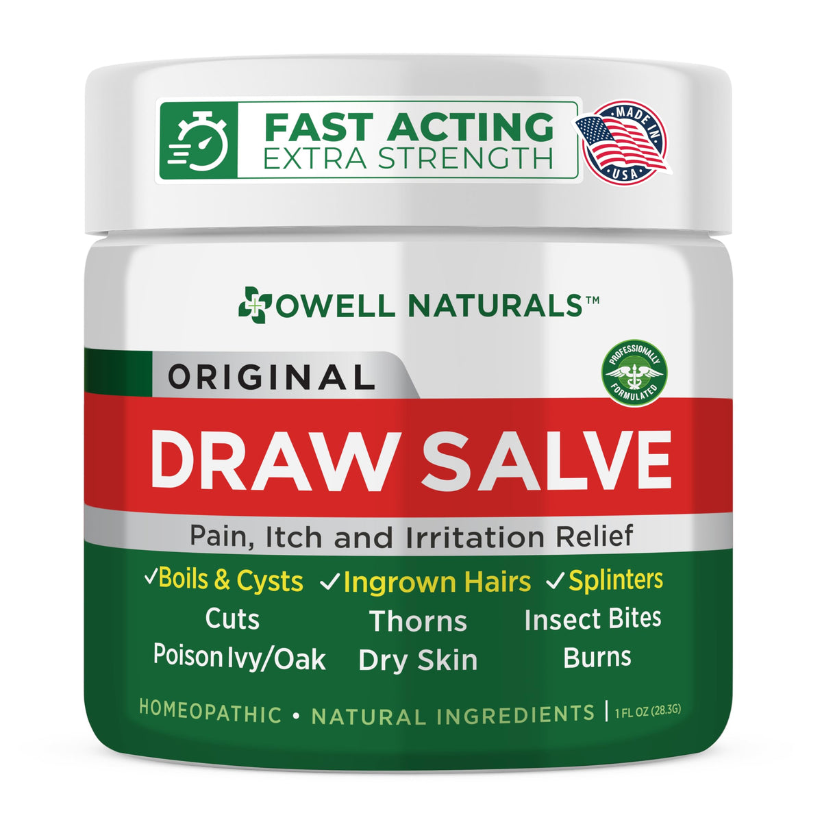 OWELL Naturals Drawing Salve Ointment for Boil & Cyst Removal, Deep Ingrown Hair, Splinter Remover, Bug Spider Bites, Bee Sting, Mosquito Itching, Poison Ivy