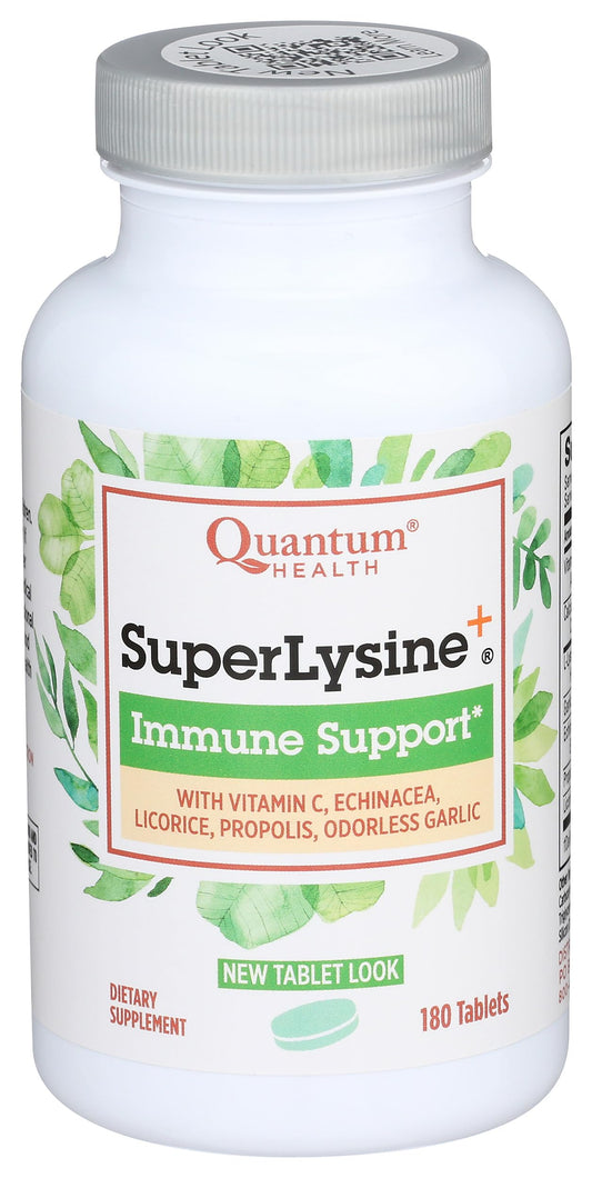 Quantum Health Super Lysine+ / Advanced Formula Lysine+ Immune Support with Vitamin C, Echinacea, Licorice, Propolis, Odorless Garlic (180 Tablets), Packaging may vary