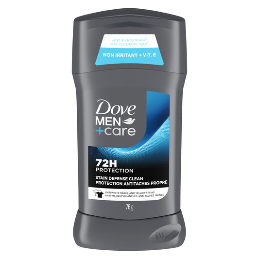 Dove Men+Care Antiperspirant Stick, Stain Defense Clean, Anti-White Marks, for 72-hour Sweat and Odour Protection, 76g