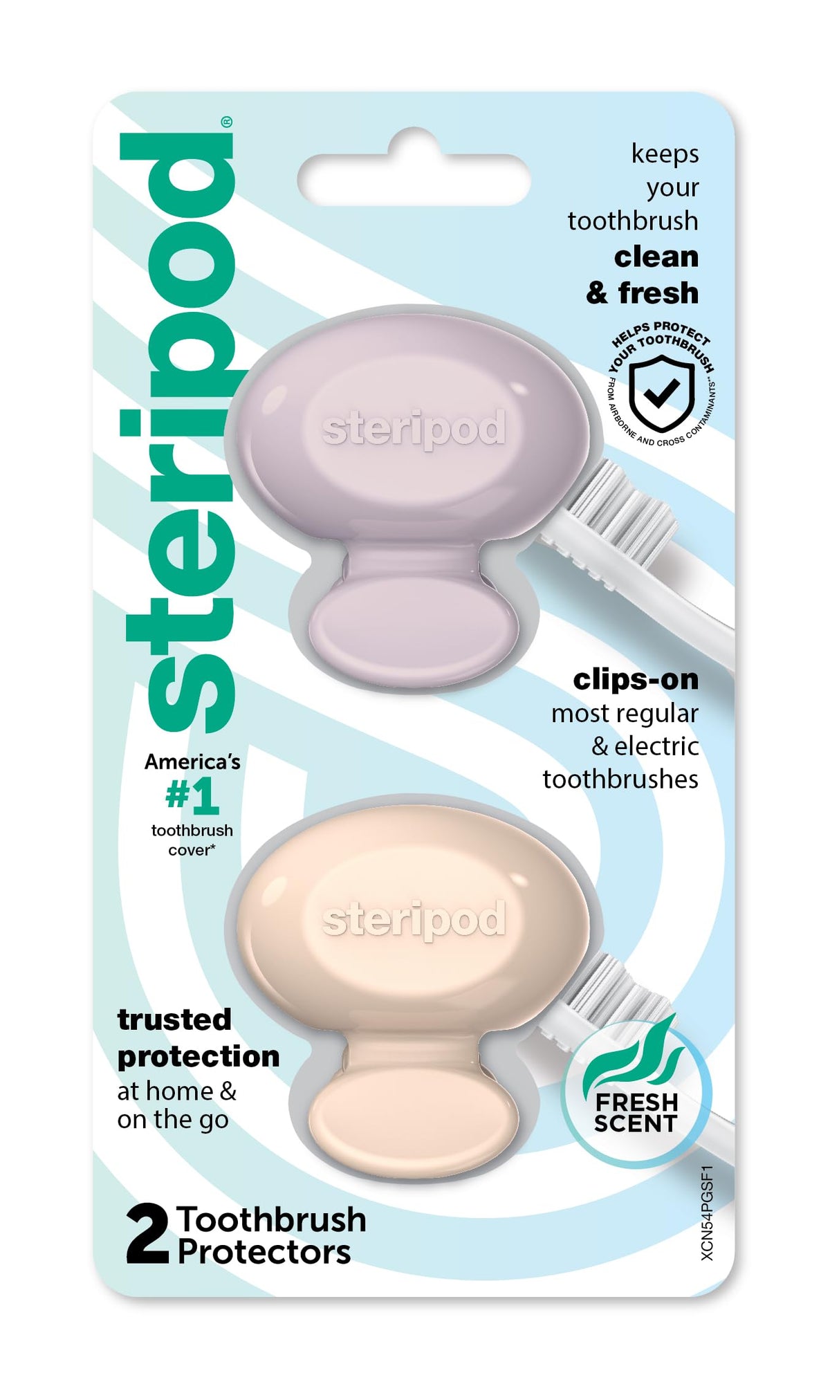 Steripod Clip-On Toothbrush Protector, Keeps Fresh and Clean, Fits Most Manual and Electric Toothbrushes, Pink and Blue, 2 Count (Pack of 1)