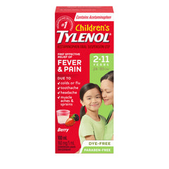 Tylenol Children’s Medicine, Fever & Pain, Teething, Immunizations, Headache, Minor Muscle Sprains & Strains, Colds, Dye-Free Berry Liquid, Bottle 100mL, (Pack of 1)