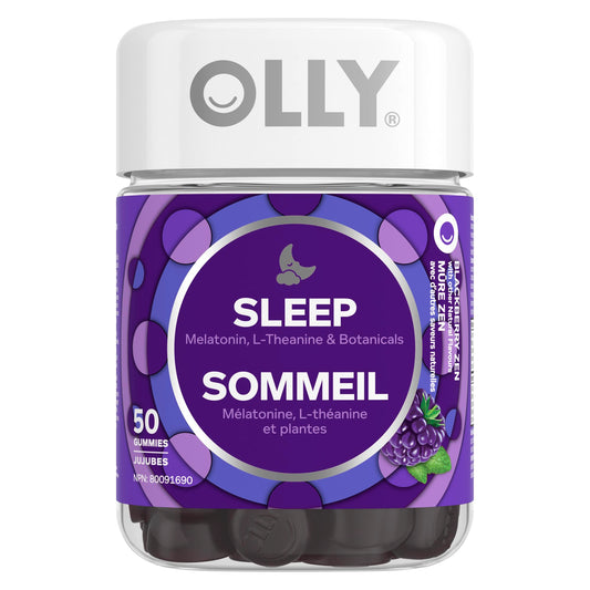 OLLY Sleep Gummy Supplement helps promote a healthy sleep cycle Blackberry Zen with melatonin, L-Theanine & botanicals 25 day supply 50 gummies