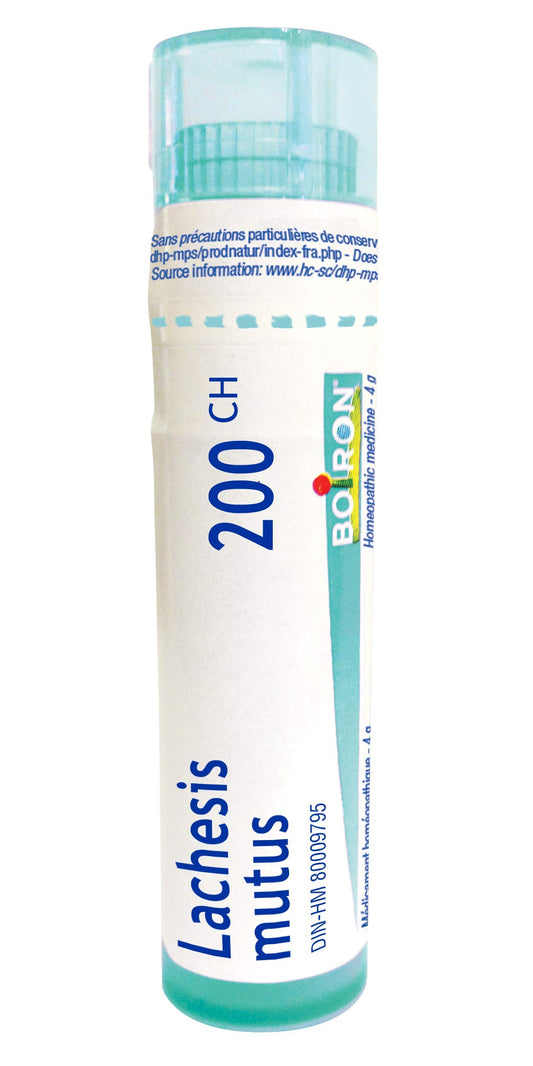 Boiron Lachesis mutus (mutus) 200ch,Homeopathic medicine. Each tube contains 4 g (approximately 80 pellets)