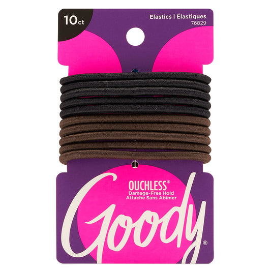 Goody Ouchless Womens Elastic Hair Tie - 10 Count, Black Brown, 4MM - Pain-Free Hair Accessories for Women Perfect for Long Lasting Braids, Ponytails and More