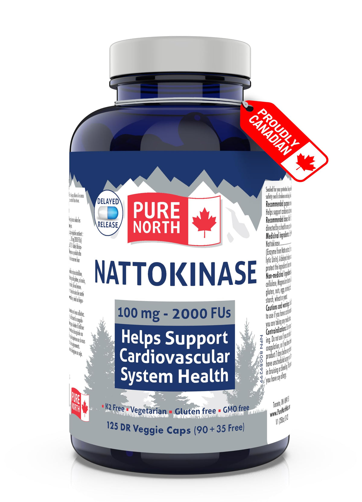 PURE Nattokinase 2000 Fus 125 vcaps - Cardiovascular Health - Heart Health Blood Pressure Support - Nattokinase 100mg - Artery Cleanse - PURE NORTH NATURALS - 3rd Party Tested-🍁Formulated & Made in Canada