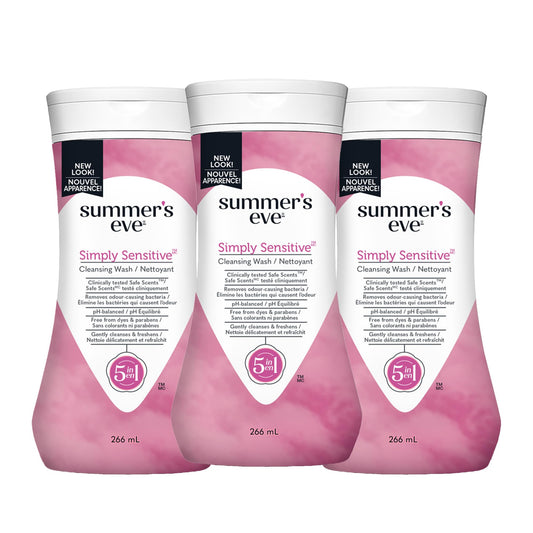 Summer's Eve Simply Sensitive Cleansing Wash for Sensitive Skin, Pack of 3, 266ml per bottle