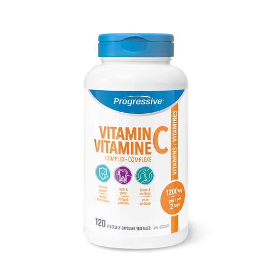 Progressive Vitamin C Complex 600 mg, Buffered and Fat-Soluble C with Bioflavonoids, Whole-Food Antioxidants and Piperine for Immune-System and Antioxidant Support, Canadian Made, Vegan, Non-GMO, 120 Vegetarian Capsules