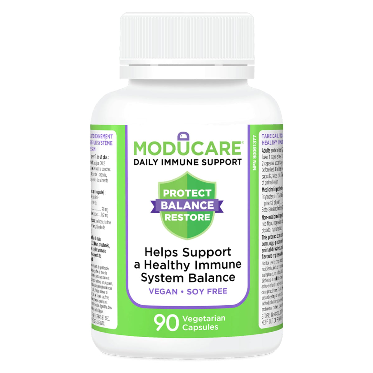 Moducare Daily Immune Support Supplement, 90 Veggie Capsules 30-Day Supply - Vegan - Soy Free - Balanced Immune Booster for Kids & Adults, Plant Sterols for Optimal Well-being