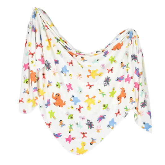 Large Premium Knit Baby Swaddle Receiving Blanket Sesame Friends by Copper Pearl