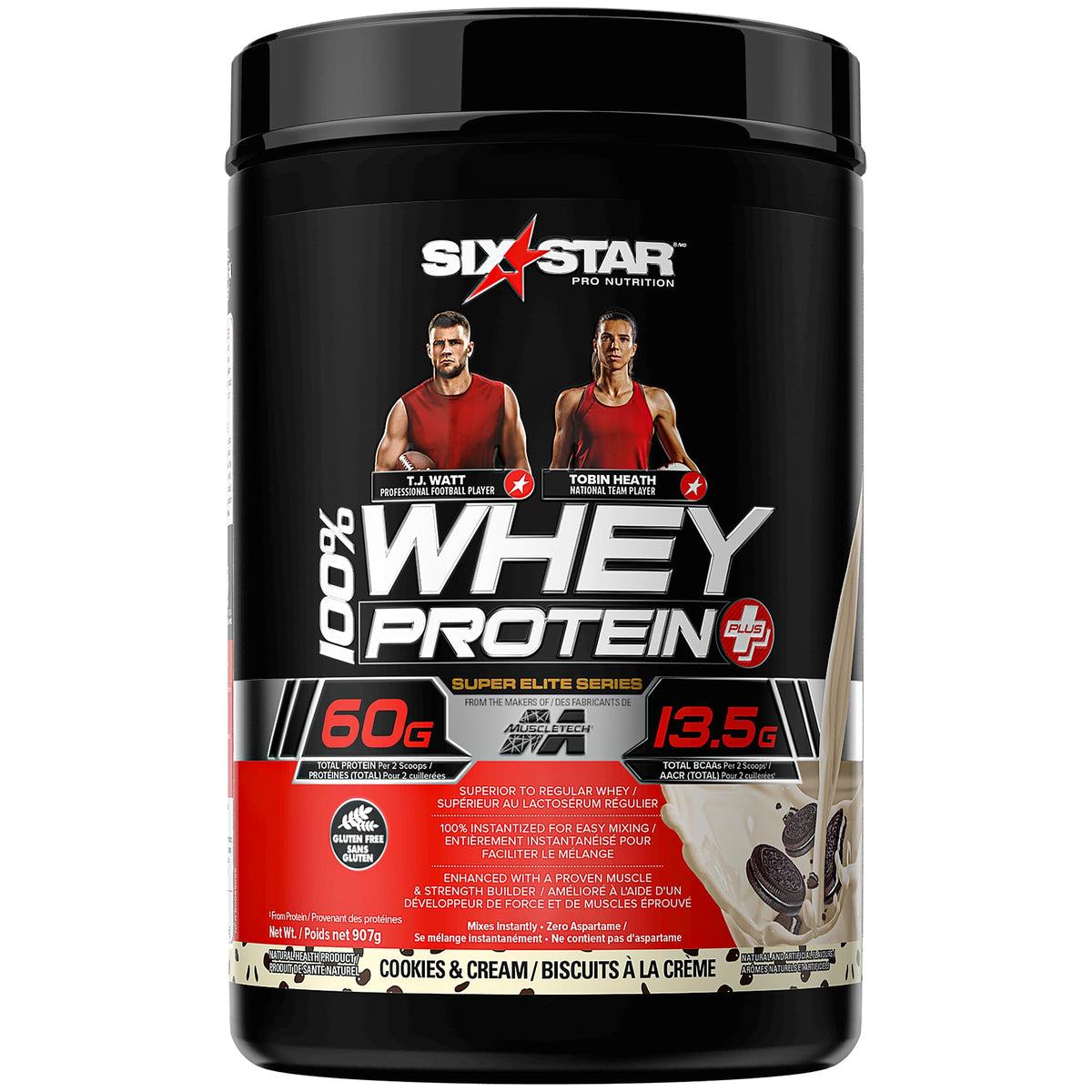 Six Star Whey Protein Powder Plus - Ultimate Muscle Building Formula with Whey Protein Isolate & Peptides - 30g of Protein & 6.6g of BCAA - Cookies and Cream Flavor, 19 Servings (Pack of 1)