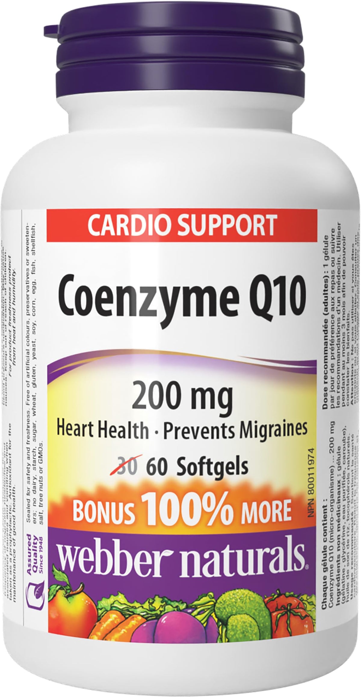 Webber Naturals Coenzyme Q10 (CoQ10) 200 mg, High Potency Antioxidant, Non-GMO, Gluten Free, 60 softgels, for Heart Health and Cellular Energy Production