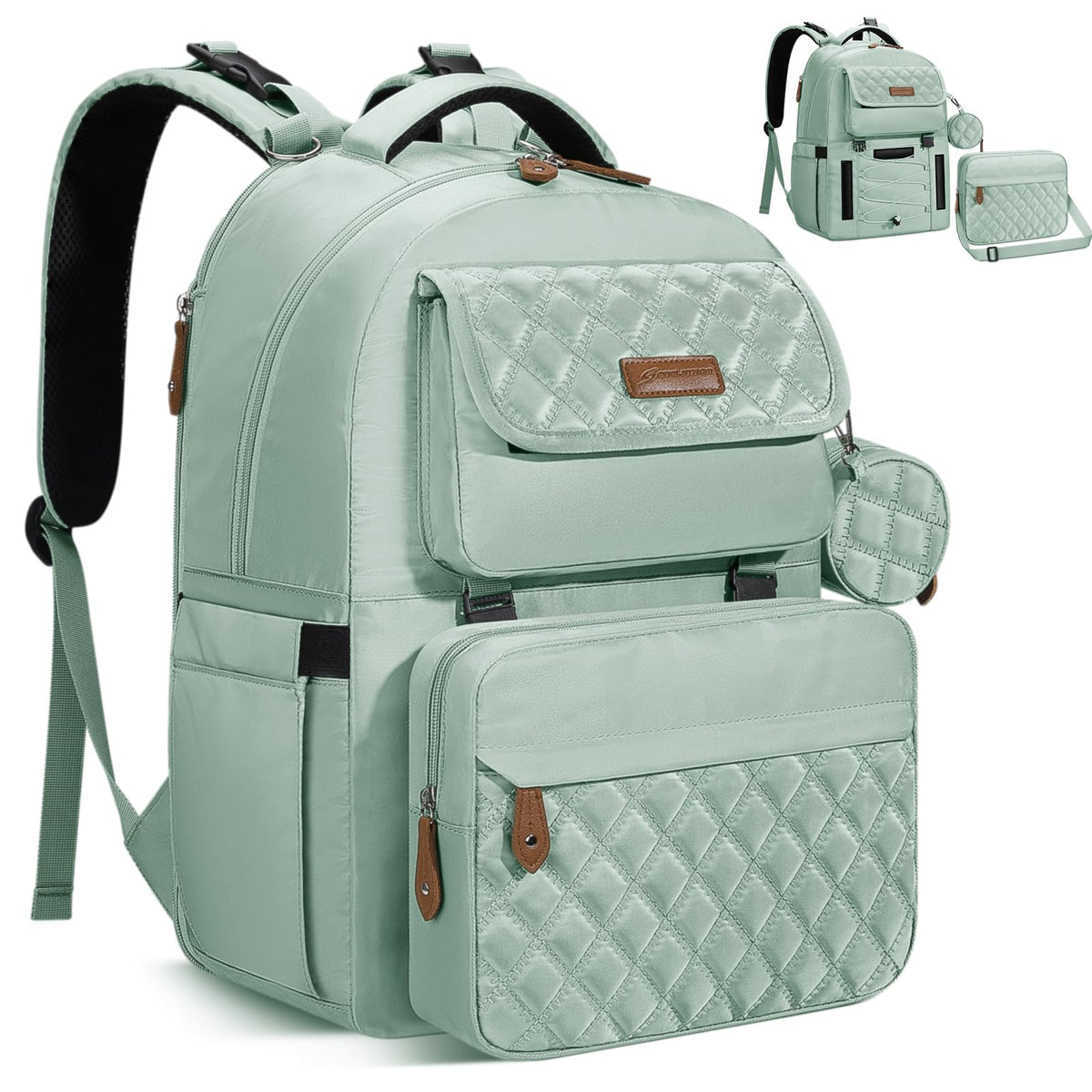 Maelstrom Diaper Bag Backpack,29L-45L Expandable Large Baby Bag for 2 Kids/Twins with Removable Cross Body Bottle Bag for Mom/Dad,Stylish Nappy Bag Gift for Boys/Girl-Mothers Day Gifts-Mint Green