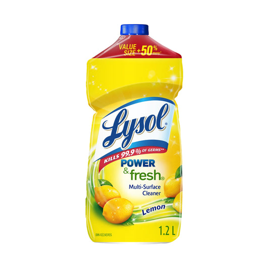 Lysol Power & Fresh Multi-Surface Cleaner, Pourable Disinfecting All-Purpose Cleaner for Floor & Hard Surfaces, Cuts Grease & Grime, Lemon Scent, 1.2 L