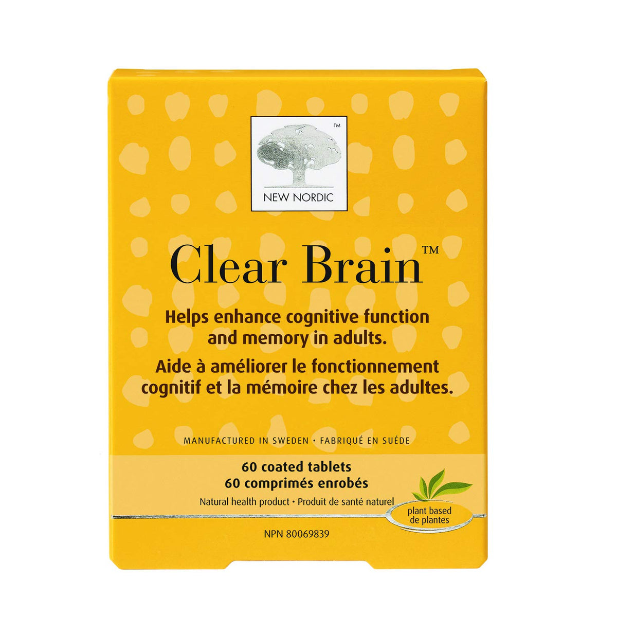 New Nordic Clear Brain Tablets - Vegan, Non-GMO Memory & Brain Health Supplement - Supports Increased Concentration - Made with Thiamine, Walnut, Gingko & Green Tea - 60 Tablets