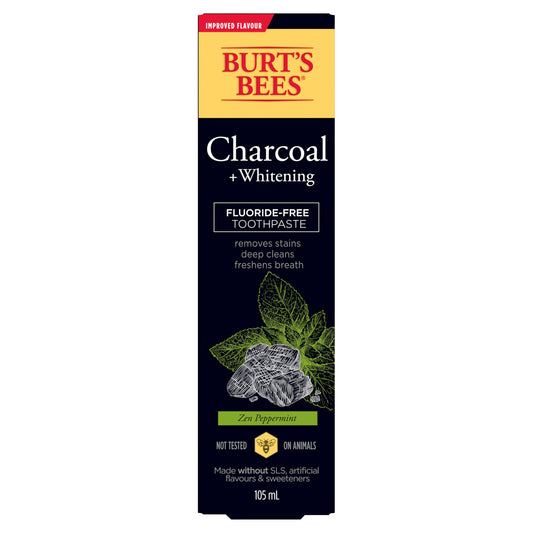 Burt’s Bees Toothpaste, Fluoride Free, Charcoal, Zen Peppermint, 105 mL