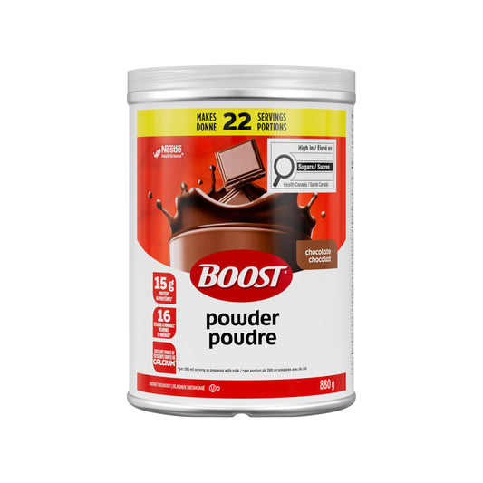 BOOST Instant Breakfast Powder, Chocolate, Drink Mix with Protein, Fibre, Calcium, Vitamins & Minerals, Add to Whole Milk or Smoothies, Recyclable Canister, 22 Servings, Kosher, 880 g