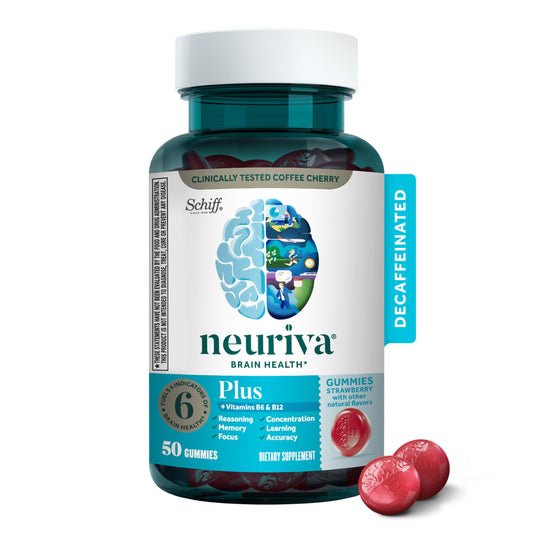 NEURIVA Plus Brain Supplements for Memory and Focus, Clinically Tested Nootropics Neurofactor and Phosphatidylserine with Vitamin B12, Vitamin B6, 50 Count Strawberry Gummies