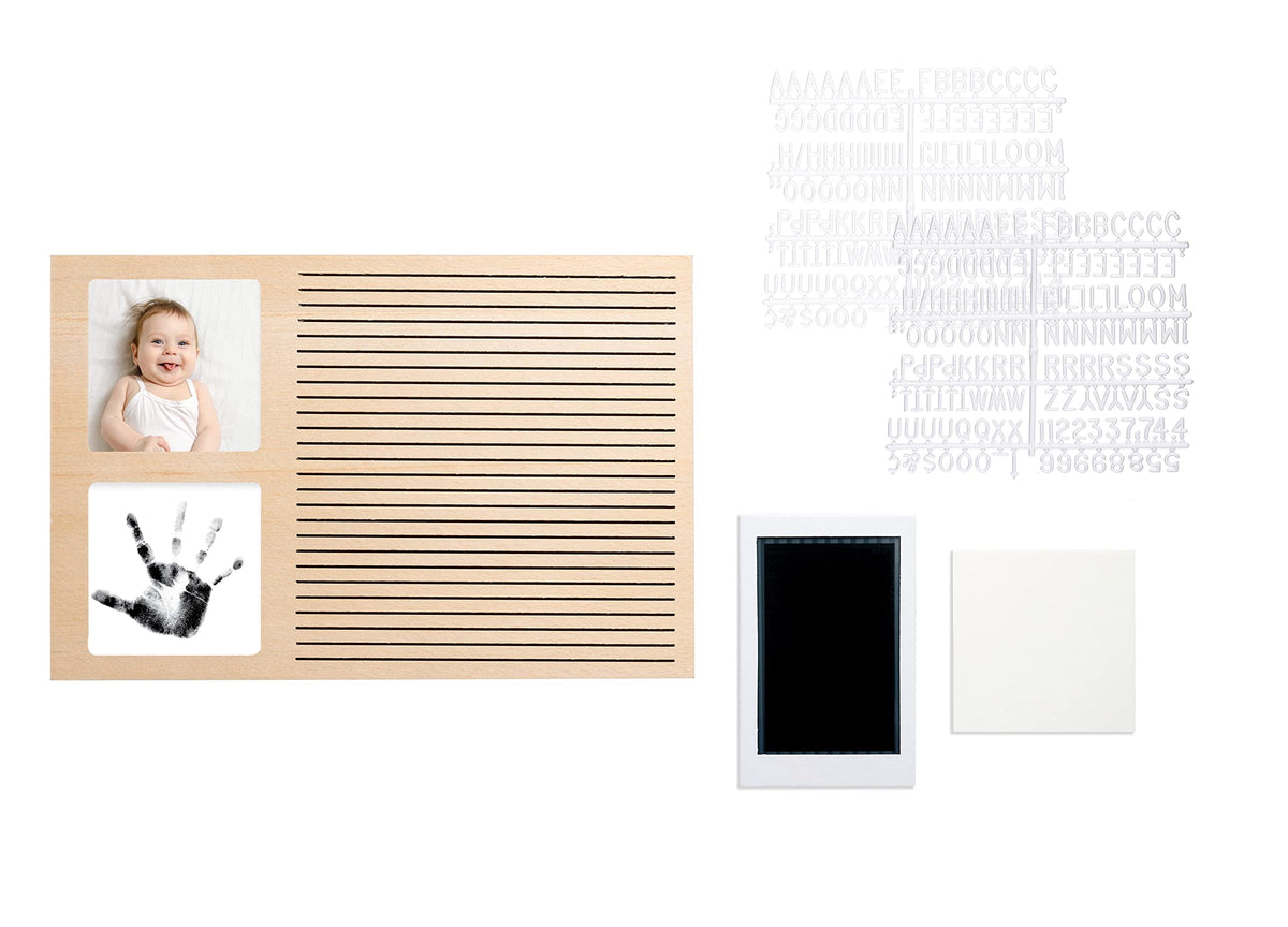 Pearhead Babyprints Letterboard Handprint & Photo Frame, Wooden Customizable Keepsake for New Baby