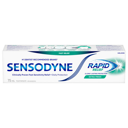 Sensodyne Rapid Relief Daily Sensitivity Toothpaste, Plaque and Tartar Remover for Teeth, Fresh Breath, Prevents Cavities, Extra Fresh, 75 mL (Packaging May Vary)