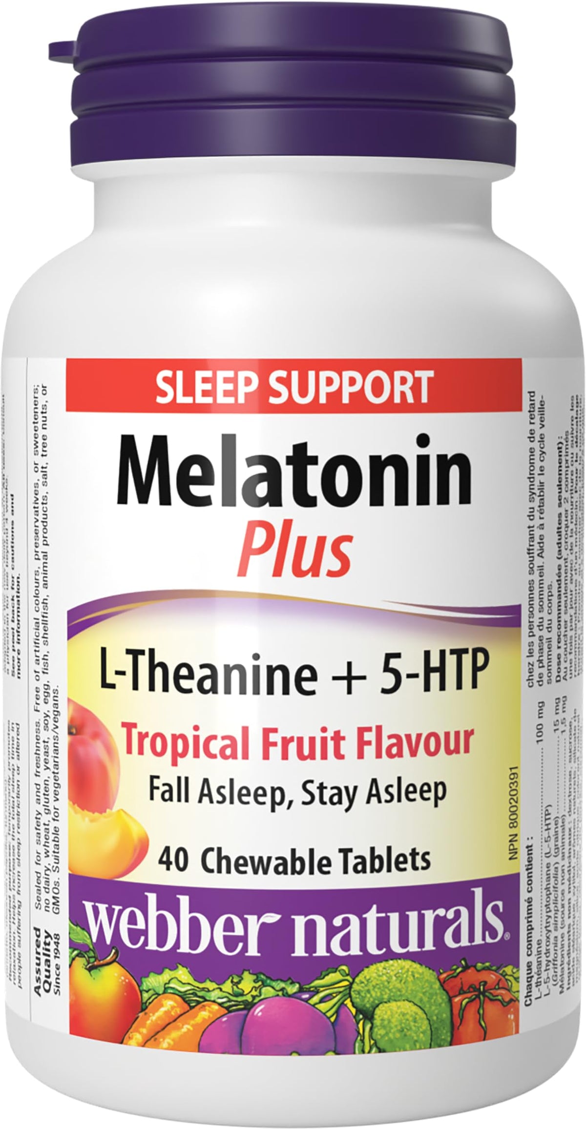 Webber Naturals Melatonin Plus, 1.5 mg of Melatonin with L-Theanine & 5-HTP, 40 Chewable Tablets, For Sleep Support, Vegan