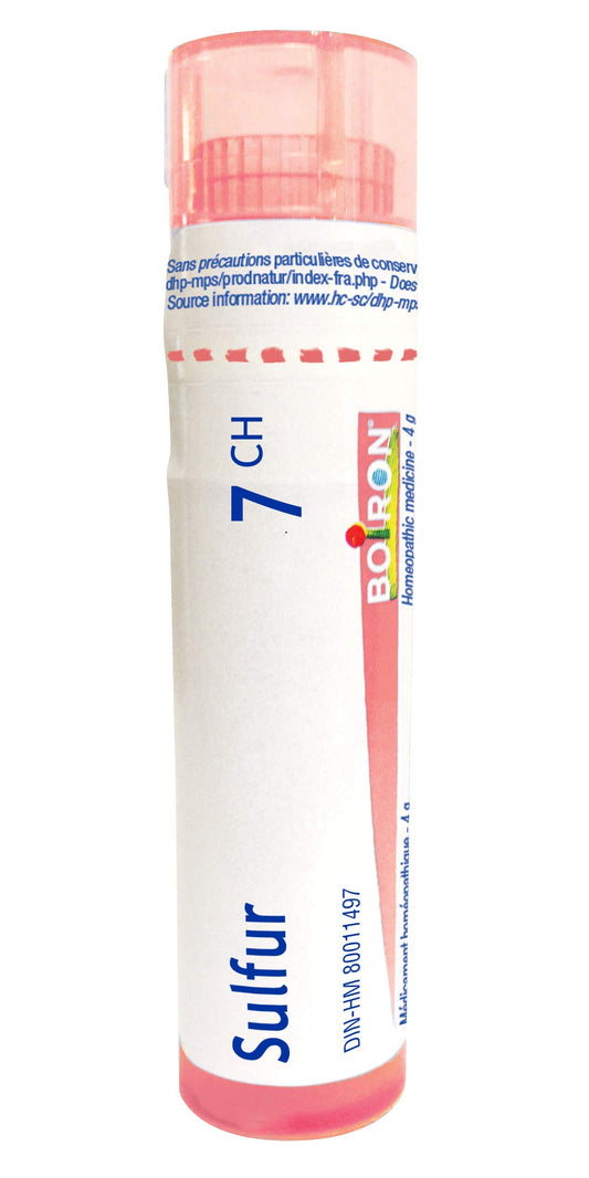Boiron Sulfur 7ch,Homeopathic medicine. Each tube contains 4 g (approximately 80 pellets)