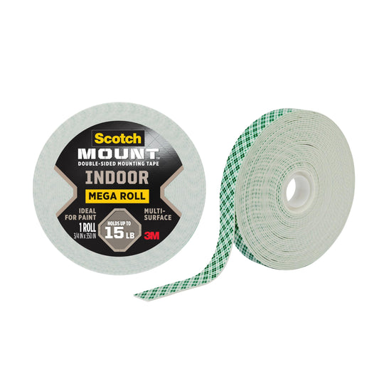 Scotch-Mount Indoor Double-Sided Mounting White Tape Mega Roll, 3/4 in x 350 in (29.1 ft), Features 3M Industrial Strength Adhesive, No Mess or Tools (110H-Long-DC)