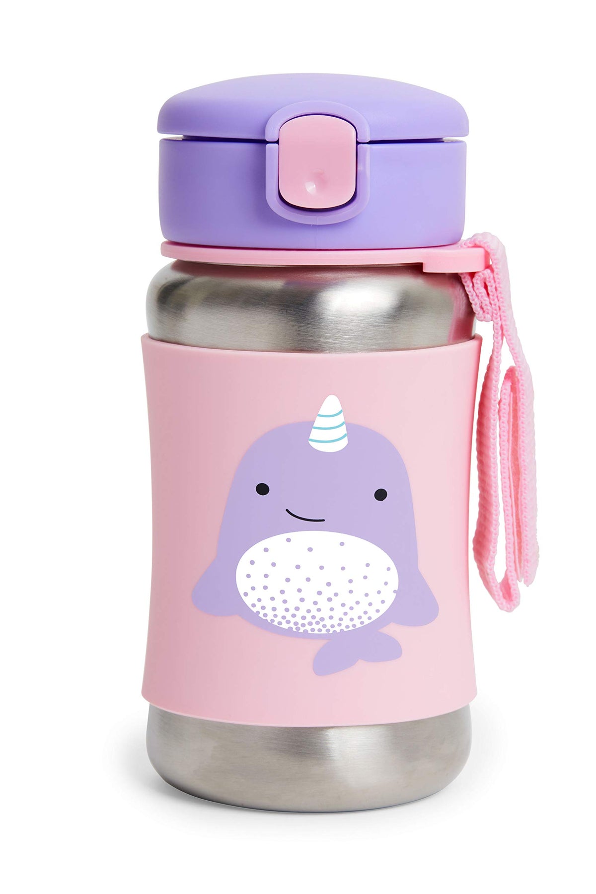 Skip Hop Toddler Sippy Cup with Straw, Zoo Stainless Steel Straw Bottle, Narwhal