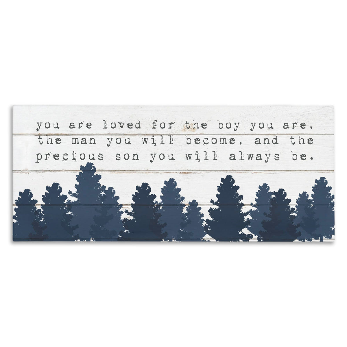 The Kids Room by Stupell You Are Loved for The Precious Son You Are Navy Blue Forest Stretched Canvas Wall Art, 10x24, Multi-color