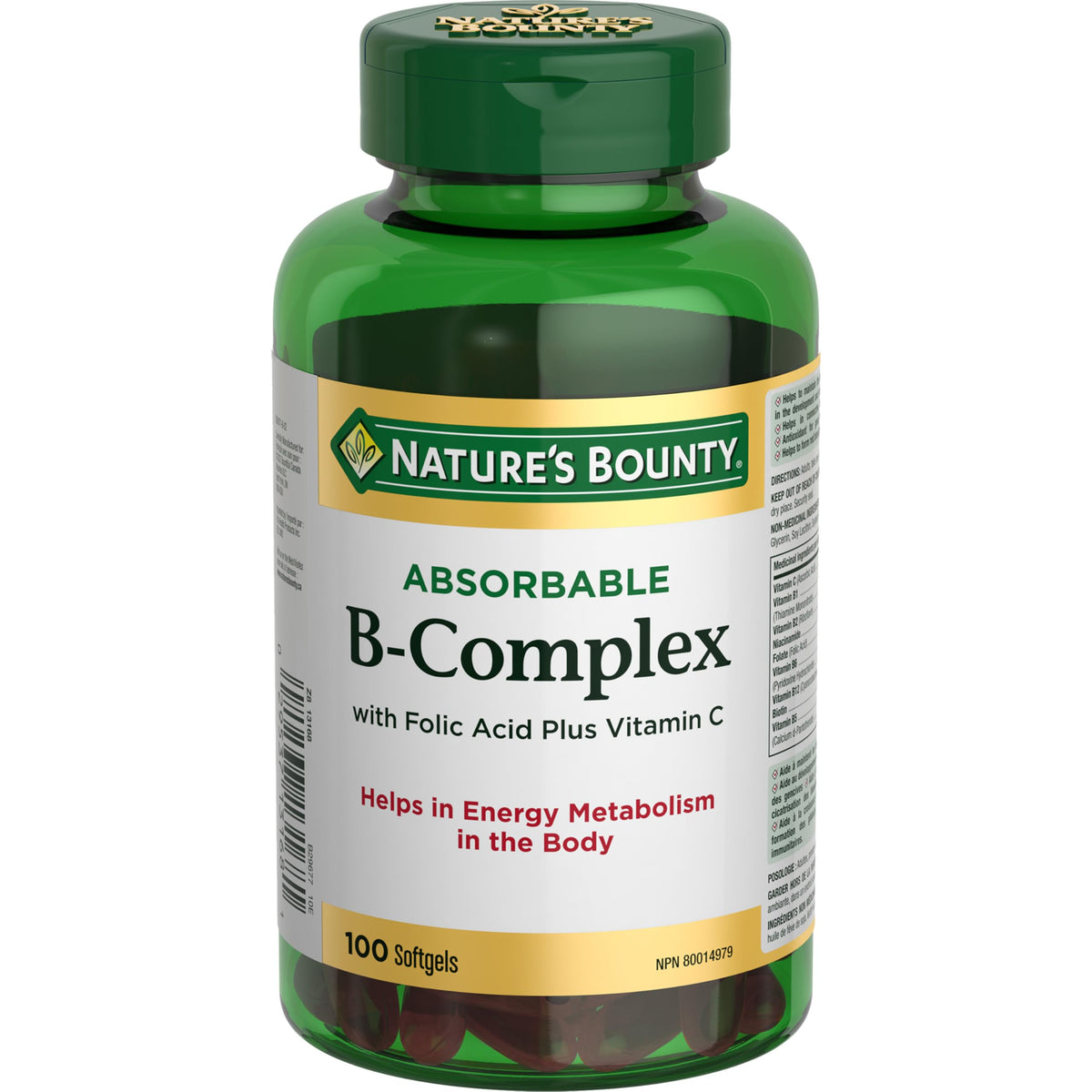 NATURE'S BOUNTY Absorbable B-Complex With Folic Acid Plus Vitamin C, Helps Energy Metabolism, 192.3 g