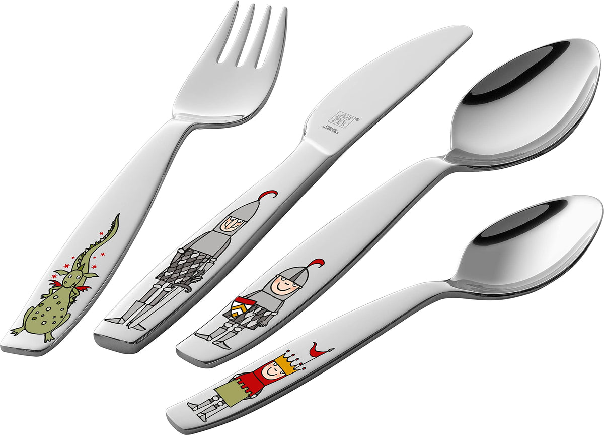 ZWILLING Eckbert Children's Kitchen Flatware 4 Piece Set - Stainless Steel Kids Cutlery Set, Safe Toddler Utensil, Dishwasher Safe, Includes Fork, Knife & Spoon