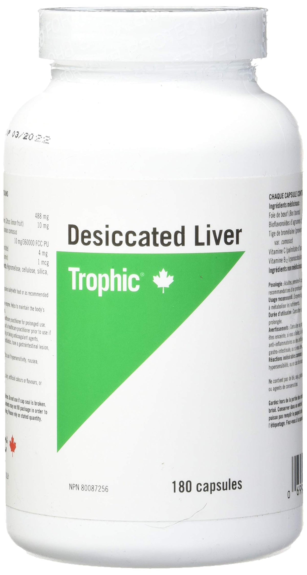 Trophic Desiccated Liver 180 Capsules