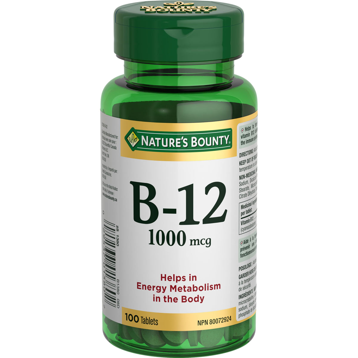 NATURE'S BOUNTY Vitamin B-12, 1000 mcg, Helps Energy Metabolism, Helps Red Blood Cell Formation, Prevents Vitamin B-12 Deficiencies, Supports Immune System, Tablets, 57.7 g