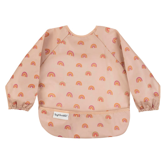 Tiny Twinkle Mess Proof Baby Bib, Long Sleeve Bib Outfit, Waterproof Bibs for Toddlers, Machine Washable, Tug Proof Boho Rainbow 6-24M