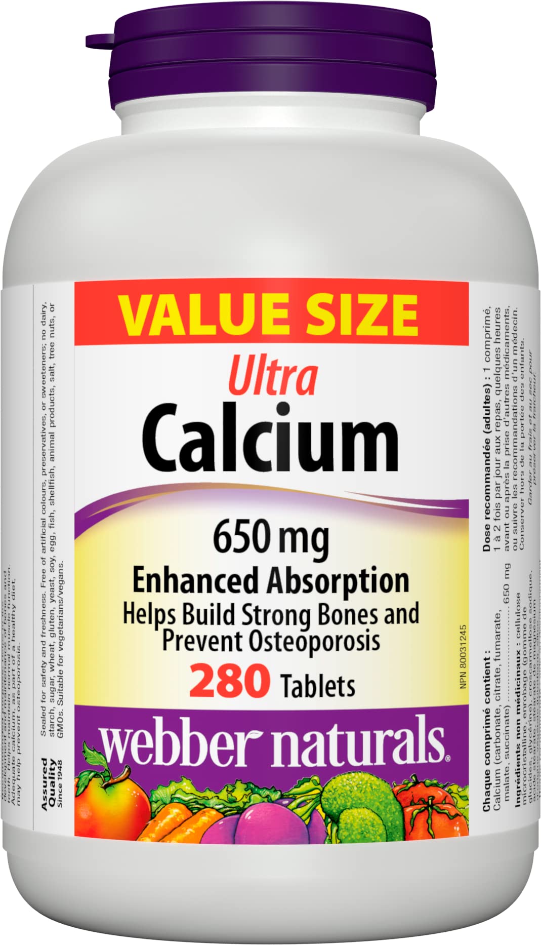 Webber Naturals Calcium Ultra, Enhanced Absorption, 280 Tablets, Helps Build Strong Bones, Vegan