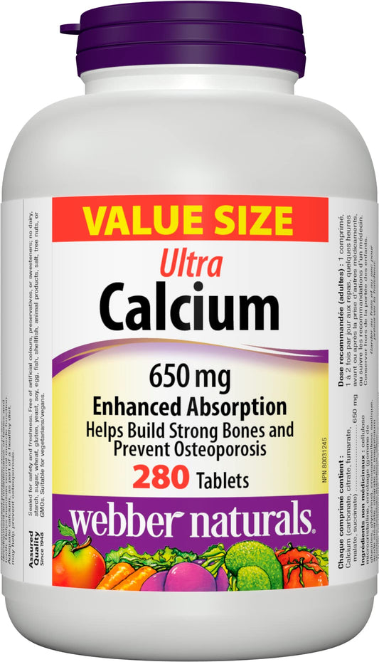 Webber Naturals Calcium Ultra, Enhanced Absorption, 280 Tablets, Helps Build Strong Bones, Vegan