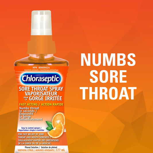 Chloraseptic Fast Acting Sore Throat Spray, Citrus Flavour, 177ml