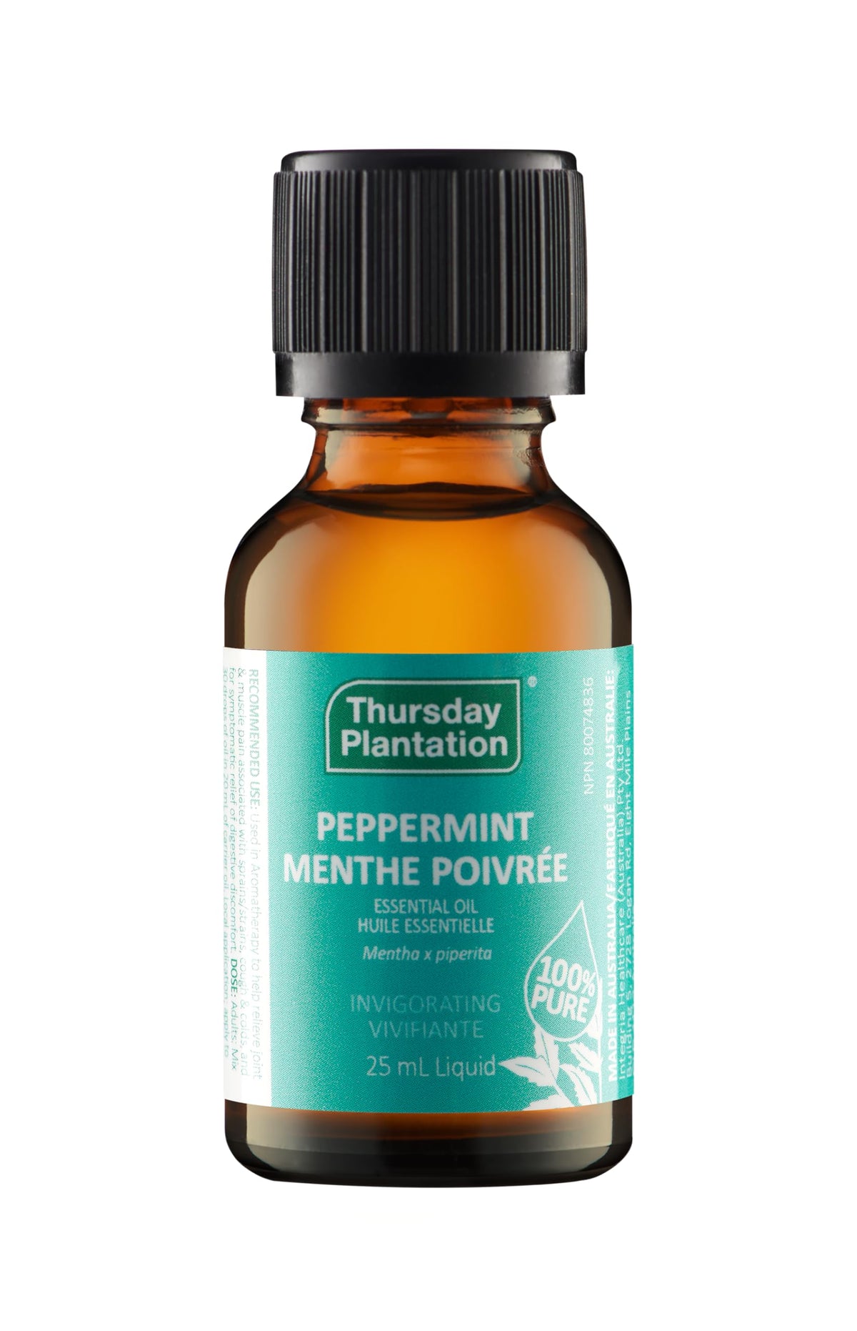 Thursday Plantation Peppermint Oil - Pure Essential Oil for Diffuser & Home Use, Ideal for Fresh Scent & Soothing Applications - 25ml