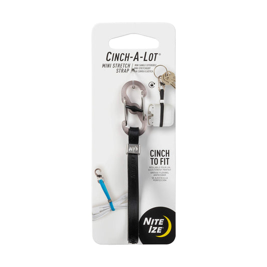 Nite IZE Cinch-A-Lot Mini Stretch Strap, Adjustable Slider and Strap Holds Earbuds Cases, Hand Sanitizer and Lip Balm, Black