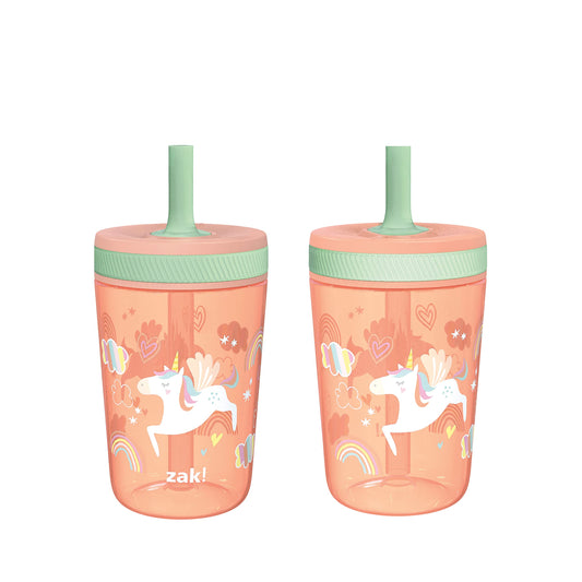 Zak Designs Kelso 15 oz Tumbler Set, (Unicorn) Non-BPA Leak-Proof Screw-On Lid with Straw Made of Durable Plastic and Silicone, Perfect Toddler Cup Bundle for Kids (2pc Set)