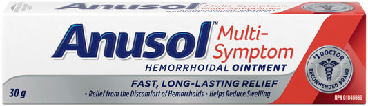 Anusol Multi-Symptom Hemorrhoidal Ointment - Made in Canada - Hemorrhoid Relief for Internal & External Use, Fast, Long-Lasting Relief from the Discomfort of Hemorrhoids- 30g (Pack of 1)
