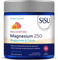 SISU Magnesium 250 (bis)Glycinate & Citrate Powder | Helps to Temporarily Promote Relaxation, Minimize Stress Levels & Improve Sleep Quality | Includes GABA and L-Theanine | Non GMO, Gluten Free, Honey Grapefruit 133 g