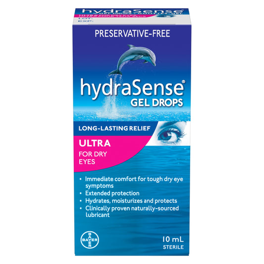 hydraSense Ultra Eye Drops For Dry Eyes - Preservative Free Eye Drops, Gel Drops For Immediate Comfort And Extended Protection, Dry Eye Relief, Naturally Sourced, Can Use With Contacts, 10mL