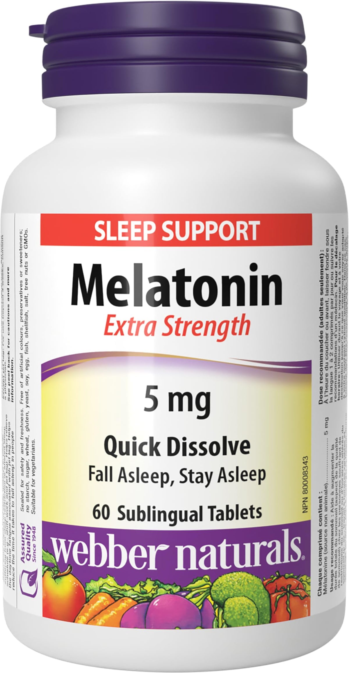 Webber Naturals Melatonin 5 mg, Extra Strength, 60 Quick Dissolve Tablets, For Sleep Support