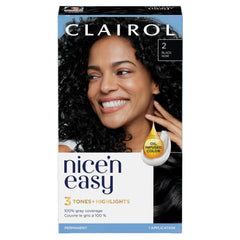 Clairol Nice'n Easy Permanent Hair Dye, 2 Black | 100% Grey Coverage | Long‑Lasting, Natural‑Looking Colour & Shine |Pack of 1