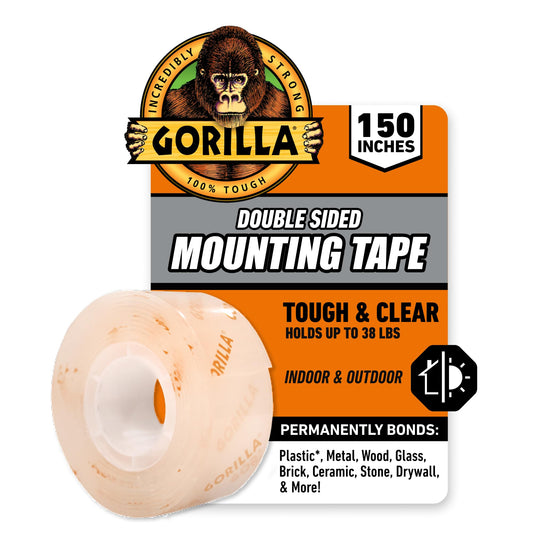 Gorilla Tough & Clear Double Sided Adhesive Mounting Tape, Extra Large, 1" x 150", Clear, (Pack of 1)